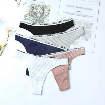 

Fashion 3Pcs/Lot Women's Cotton G-String Thong Panties String Underwear Briefs Sexy Pants Intimate Ladies Letter Low-Rise