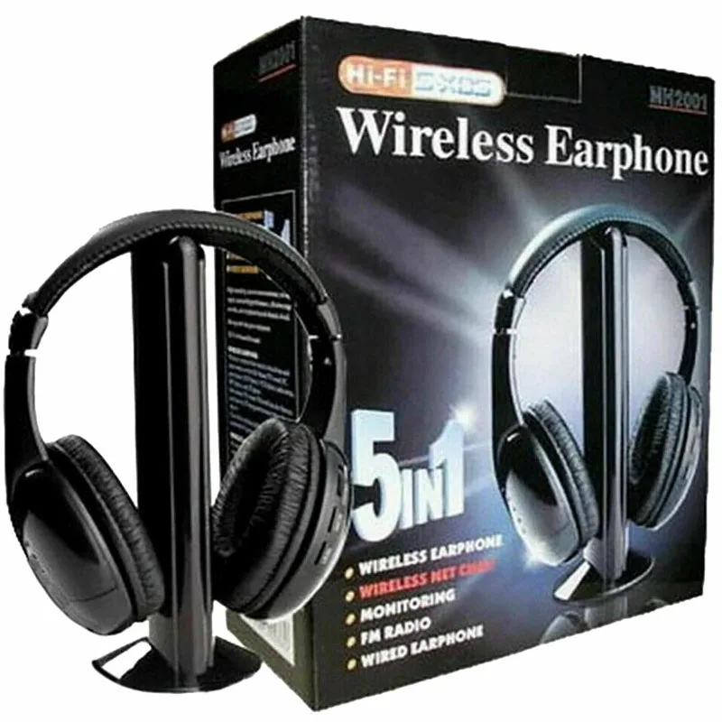 Высококачественные наушники 5 в 1 HIFI беспроводные для ТВ/компьютера FM-радио с