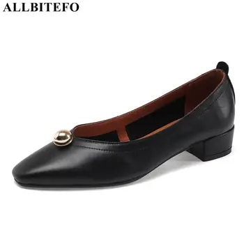 

ALLBITEFO thick heel genuine leather comfortable office ladies shoes brand high heels party women shoes women high heel shoes