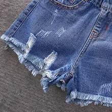 Джинсовые шорты для девочек, лето, стиль, детские свободные шорты в Корейском стиле с дырками, хлопковые джинсы в западном стиле, 12-o