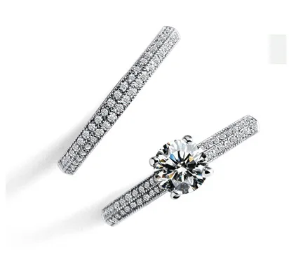 Luxury Female White Bridal Ring Set Fashion Silver Color Gold Wedding Band Jewelry Promise Love Round Engagement Rings For Women