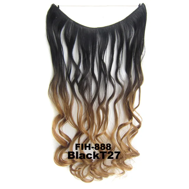 24inch 50grams 100grams Synthetic Hair Extension Gradual Color Brown Gray Blonde String Halo Hairpieces Extensions 50g-BlackT27-wavy