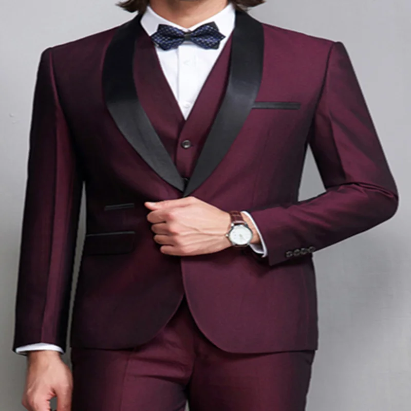 áo khoác blazer Burgundy Wedding Suits For Men Slim Fit Men's Business Casual V Neck Vest Costume Formal Terno Masculino Clothing áo khoác blazer