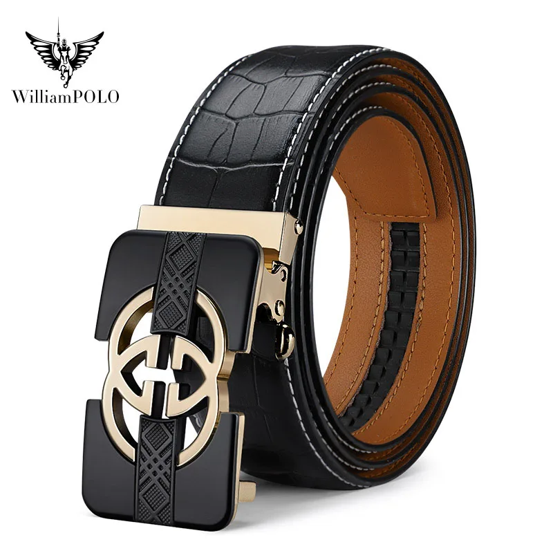 

WILLIAMPOLO's new men's belts automatically buckle pure cowhide crocodile pattern youth trend leisure business belts