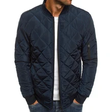 

Men Quilted Padded Jacket Casual Zip Up Winter Warm Bomber Jacket Casual Plaid Stand-Up Zip Coat Windproof Outwear