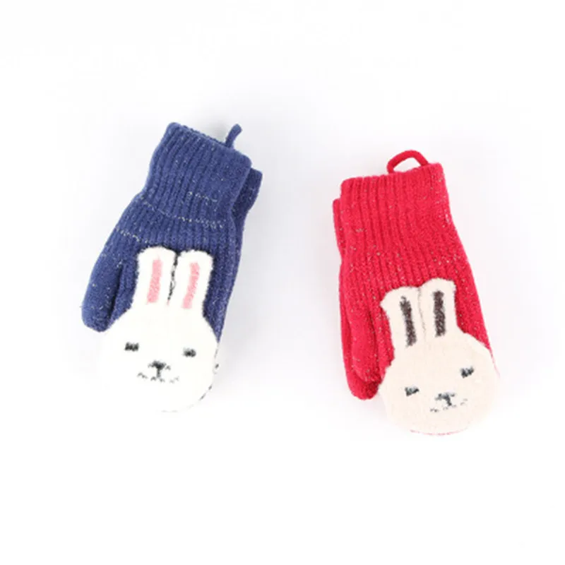 ideacherry Baby Cartoon Rabbit Gloves Winter Child Thicken Warm Gloves Kids Girls Cute Full Fingers Cute Rabbit Hair Wool Mitten