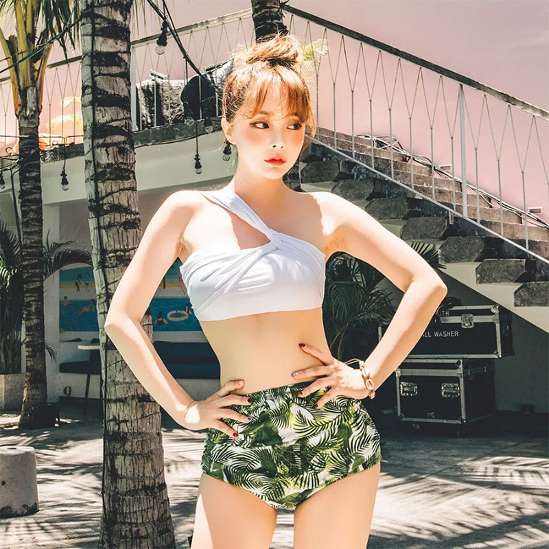 

Tankini Swimsuit Swimwear For Girls Bikini Brazilian Women Two Pieces Push Up Single High Waist Leisure Pure Polyester