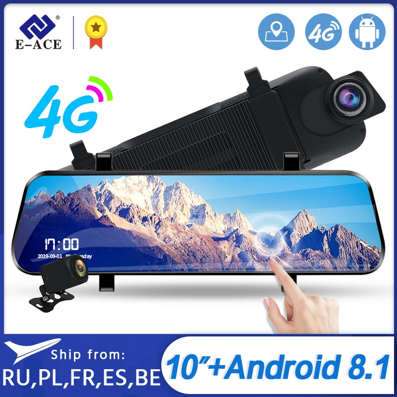 E ACE D13 Автомобильный видеорегистратор 4G Android GPS навигация FHD 10 дюймовый с камерой