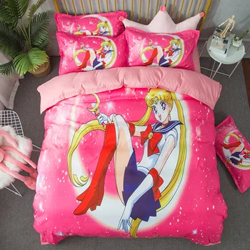 

Sailor Moon Anime Bedding Set Duvet Covers Pillowcases Tsukino Usagi Comforter Bedding Sets bedclothes bed linen(No sheet)