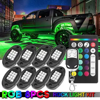 

1Set 8X 24W Rock Light RGB 96LED Under wheel light bluetooth Decorative Light+Remote Control Offroad Truck SUV ATV Rock Lamp