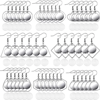 

108 Pieces Stainless Steel Earring Blanks Wire Hooks Bezel Trays with 12 mm Glass Cabochons Setting for Jewelry Making DIY Craft