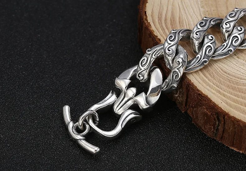 2021 New Heavyweight Real Solid Silver 925 bracelet for Man retro Rock Personality Punk Tiger Man Bracelet Fasion Jewellery