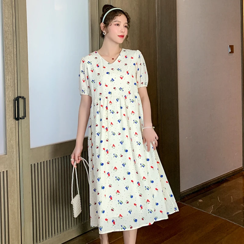 Простое шифоновое Цветочное платье свободное приталенное милое летнее большого