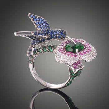 

L'amour&ma Luxury Crtystal Ring Creative Blue Eagle Pink Flower Ring For Women Ladies Fashion Jewelry Wedding Birthday Gifts