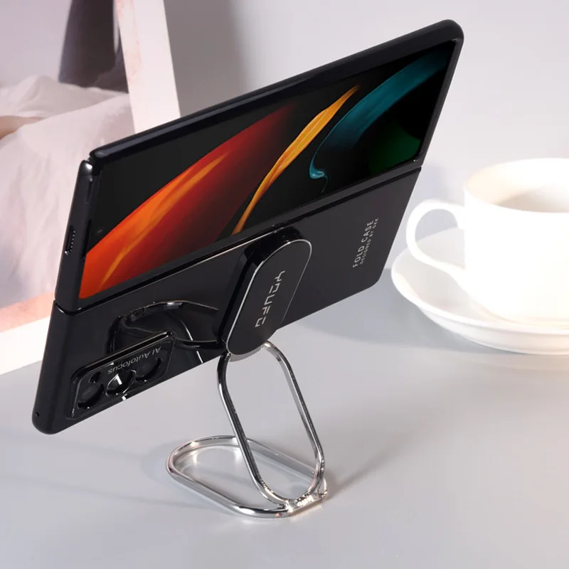 Luxury Phone Case For Samsung Galaxy Z Fold 2 Cases Multifunction Metal Ring Holder Back Shell For Samsung Fold2 W21 Cover
