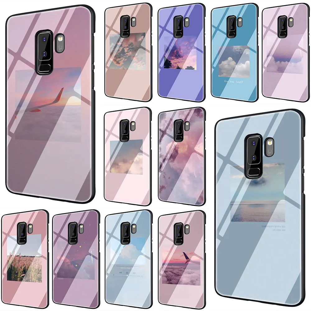 

Sweet sky pink Tempered Glass Phone Cover Case For Galaxy S7 S8 9 10 Plus Note 8 9 10 A10 20 30 40 50 60 70