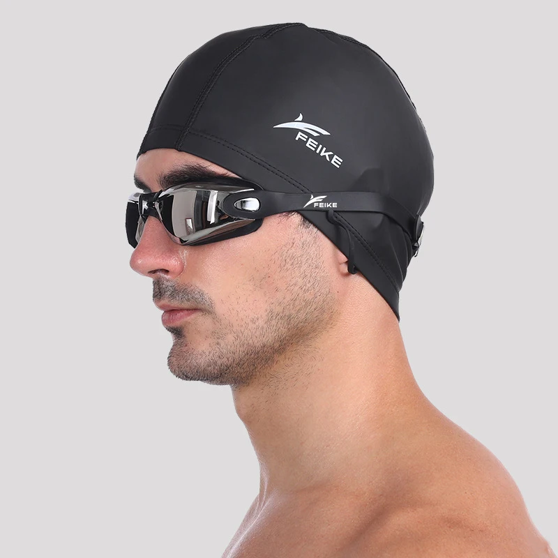 

Swimming Goggles With Swimming Cap Earplug Nose Clip Anti-fog UV Swimming Glasses Electroplate Waterprrof Silicone Eyewear Adult