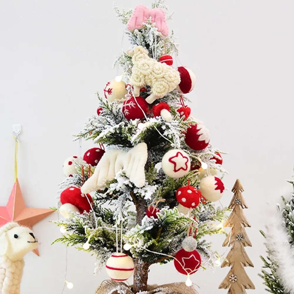 

6pcs/set Christmas Tree Snowflake Pattern Drop Pendant Merry Christmas Wool Felt Balls Ornaments DIY Christmas Decorations