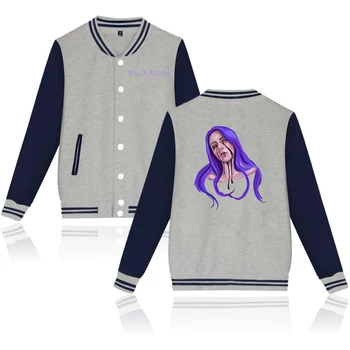

Billie Eilish Baseball Jacket Women Men Fashion Casual Harajuku Hip Hop Streetwear print Baseball Jacket blue+gray Jacke tops