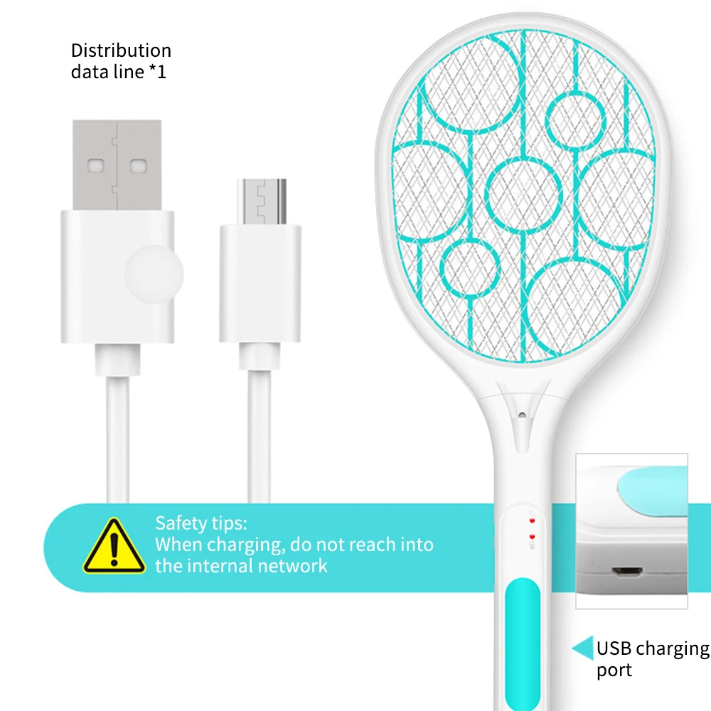 

2020 Mosquito Swatter Killer Led Light Tennis Bat Hand-Held Racket Rechargeable Electric Fly Insect Racket Zapper Killer Home