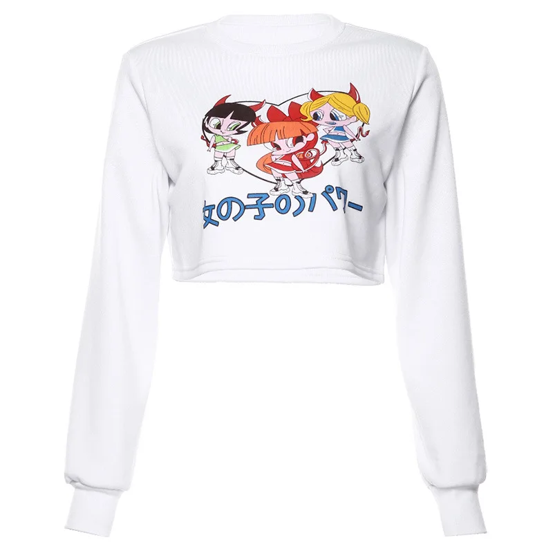 Арцу мультфильм милый белый пуловер с капюшоном укороченный толстовки кофты Kawaii друзья Толстовка Harajuku зимняя уличная одежда ASHO20420