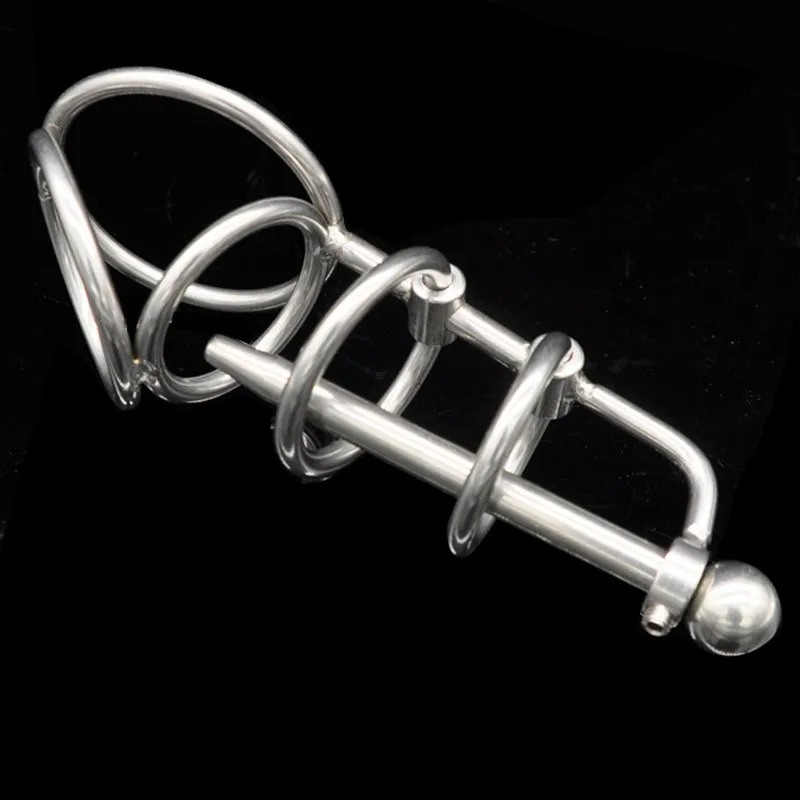 Scrotum Bondage Cock Rings Stainless Steel Chastity Urethral Plug Penis Insert Toy Urethral Sound Dilator Sex Toys For Men
