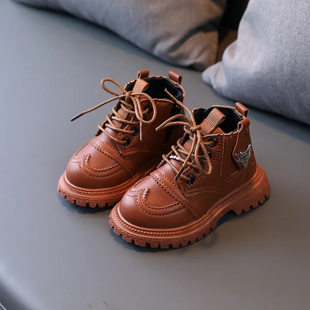 BJYL Kids Shoes for Girl Martin Boots Baby Boys Shoes Children Fashion Booties Leather Soft Bottom Non-slip Toddler Girls Boots Brown