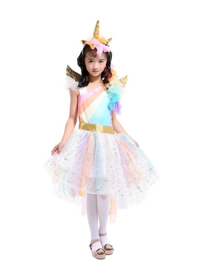 

2019 Europe And America Children Rainbow Unicorn Dress Halloween Formal Dress Women's Princess Dress Tutu Gauze Tutu