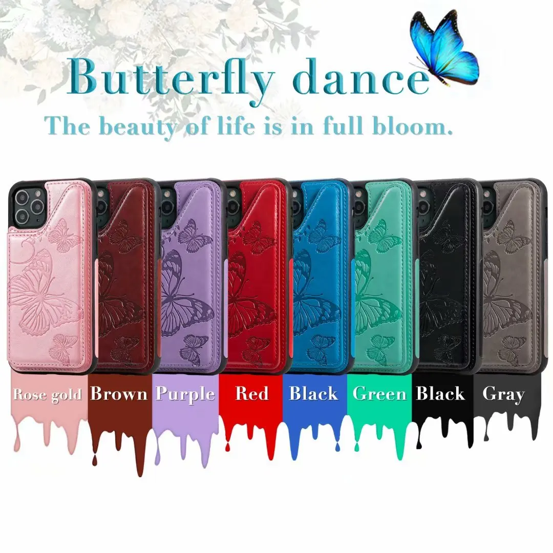 

iPhone 11 Case Butterfly Embossing Leather Phone Case with Card Case For iPhone 11 Pro XS Max iPhone X XR 6 7 8 Plus Cover