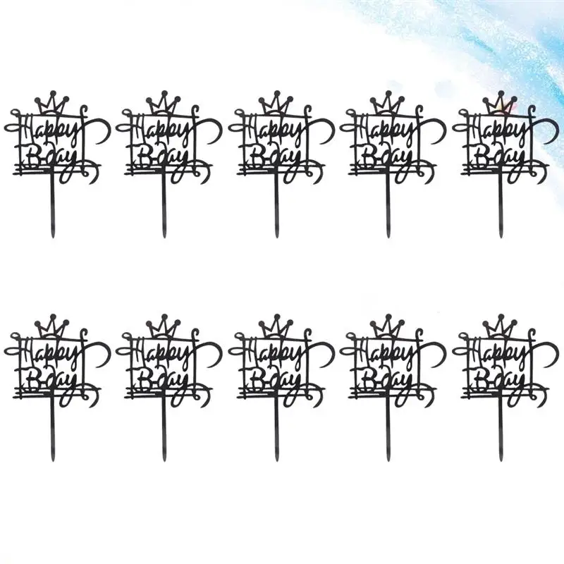 10pcs Creative Happy Birthday Cake Topper Acrylic Cake Topper Picks for Birthday Party(Black) Decorations