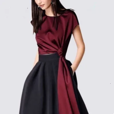 Women Set Elegant Office Ladies Formal Runway Designer High Quality Silk Summer Blouse Top Skirt Plus Size 2 Piece Suits Clothes |