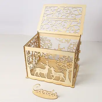 

DIY wooden Mr & Mrs wedding supplies card box Sign in box wooden Love deer wedding party card box
