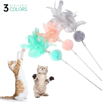 

1pc Funny Cat Toys Feathers Tease Cat Sticks With Double Bell For Cat Leap Cat Pet Supplies cat toys accessories Interactive toy