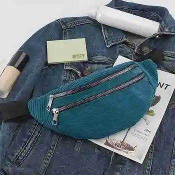 

Fashion Corduroy Waist Bag Multifunctional Casual Close Double Zipper Flannel Travel Money Phone Belt Bags