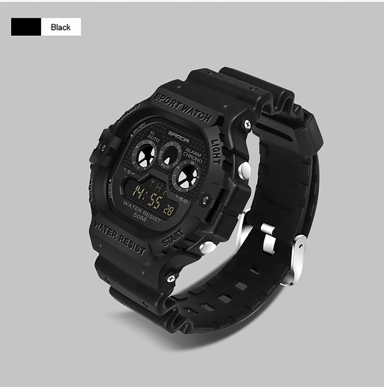 SANDA военные мужские часы Роскошные светодиодный цифровые спортивные кварцевые часы мужские водонепроницаемые мужские наручные часы relogio masculino часы