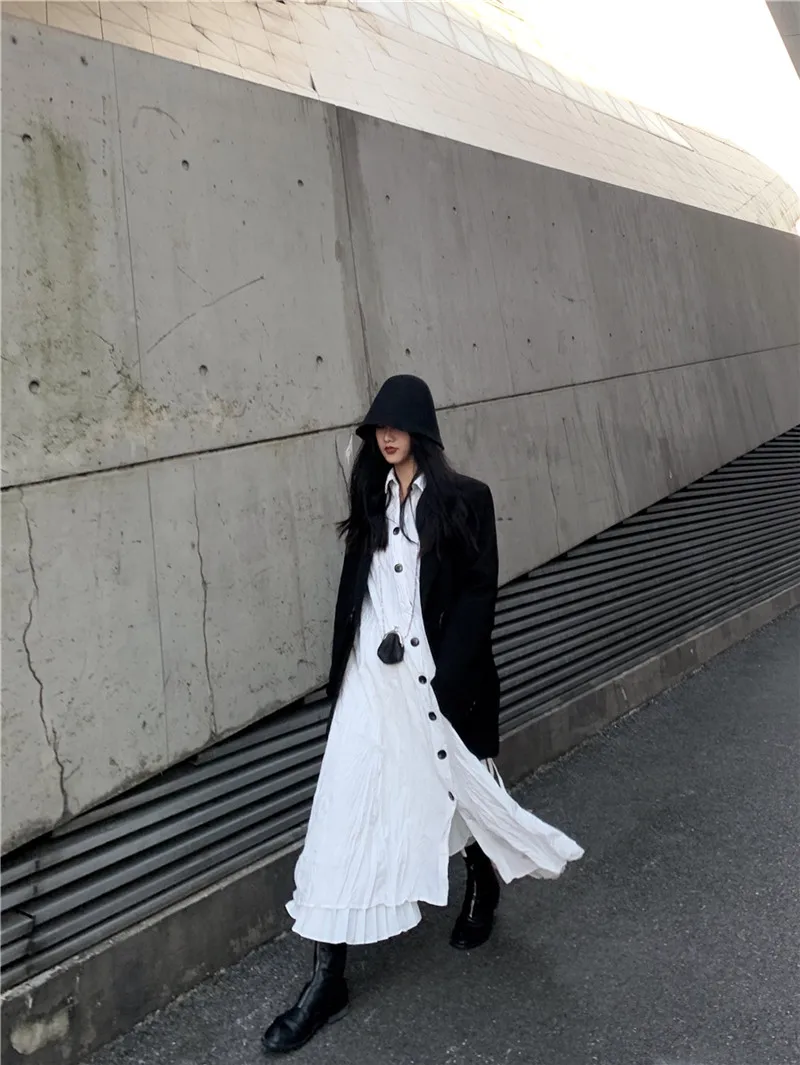 XITAO Irregular Dress Fashion New White Single Breast Full Sleeve 2020 Autumn Goddess Fan Casual Style Loose Dress ZP3683