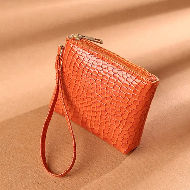 Cartera sencilla de Color sólido para mujer, monedero con patrón de cocodrilo Retro, duradero, de alta calidad, de cuero PU, con cremallera, pequeña para muñeca|Monederos| AliExpress