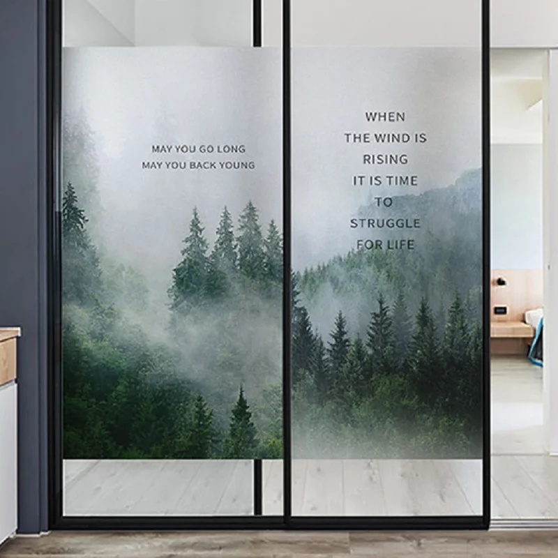 Стеклянная фольга с рисунком леса, статическая виниловая матовая индивидуальная декоративная Тонирующая пленка для дверей, окон, шкафов, шкафов 55 см x 100 см