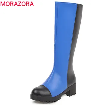 

MORAZORA 2020 new arrival women knee high boots mixed colors autumn winter boots round toe square heels platform shoes woman