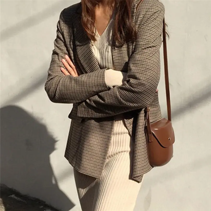 New Fashio Winter Jacket Women Casual Autumn Button Pocket Plaid Long Sleeve Slim Temperament Overcoat Coat куртка женская 4A29 (4)