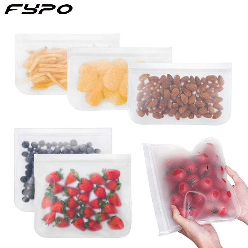 Fypo Silicone Bag PEVA Food Storage Bag Reusable Ziplock Bags Leakproof