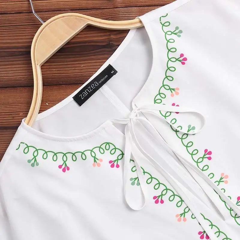 Женская летняя блузка с принтом ZANZEA богемные Vestidos Повседневная рубашка с длинными рукавами с пышными рукавами Blusa женский халат большого размера с v-образным вырезом