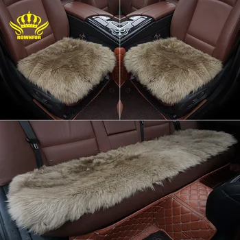 

ROWNFUR Fur Sheepskin Seat Covers Warm Universal Car Seat Covers High Quality Interior Protective Seat Cushion Auto Cover Mats