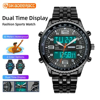 

Dual Time Display Smart Watch Luminous Clock Dive Quartz Fashion Muliti Function Sports GMT Steel Strap Waterproof Men Calendar