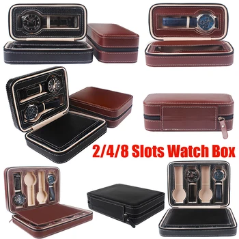 

2/4/8 Grids PU Leather Watch Box Storage Showing Watches Display Storage Box Tray Zipper Travel Jewelry Watch Collector Case D30