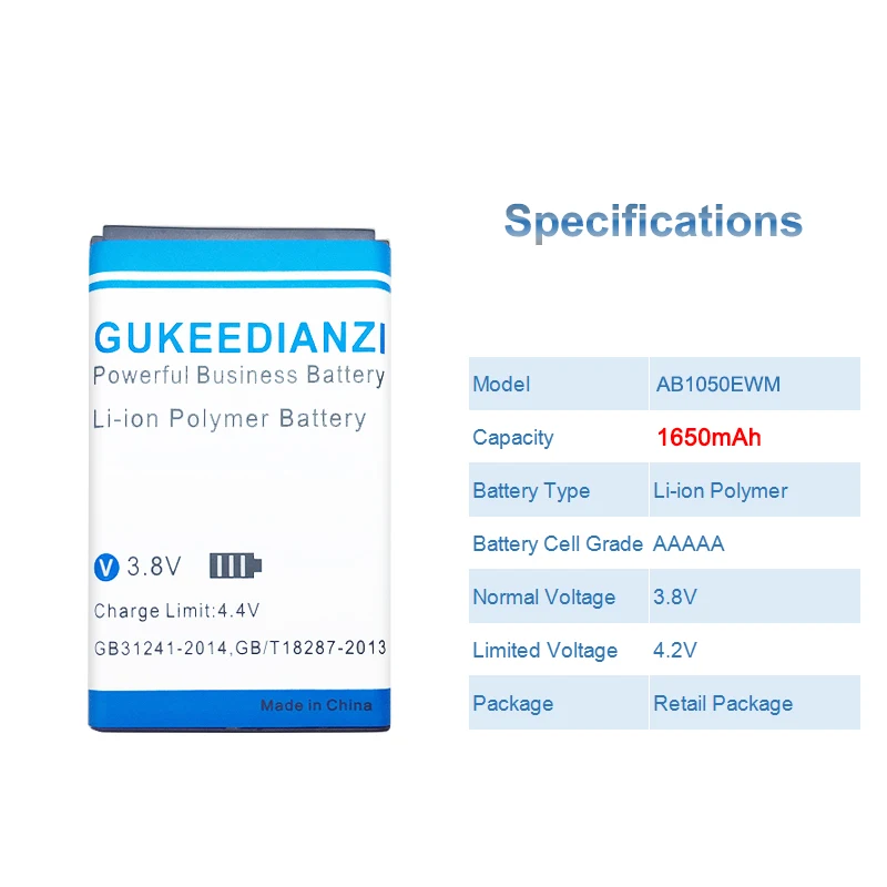 GUKEEDIANZI 1650 мАч AB1050EWM сменная батарея для PHILIPS Xenium X216 CTX216 литий-полимерная аккумуляторная батарея