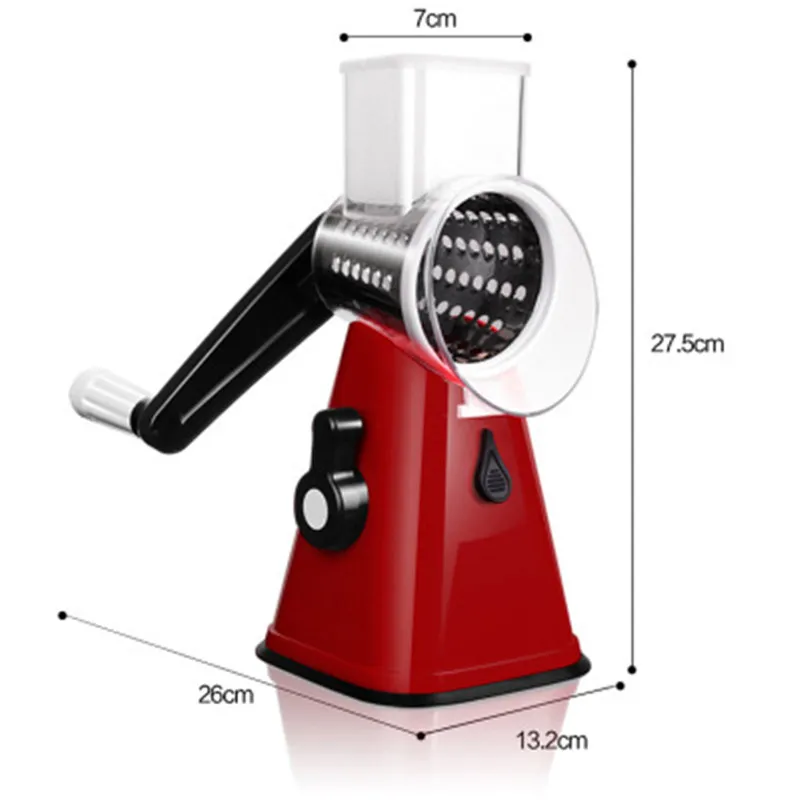 Multi-function Food Slicer Manual Hand Speedy Safe Vegetables Chopper Cutter with 3 Cylindrical Stainless Steel Blades