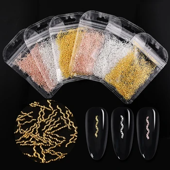 

Metallic Golden Silver Nail Decorations Wave Pattern Rose Gold 3D Nail Art Accessories for Manicuring DIY 100~1000Pcs