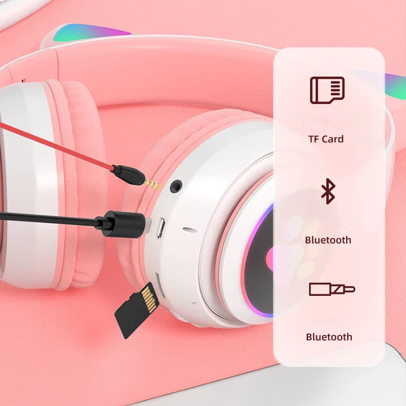 Flash Light Cat Ear Headphone For Girl Friend Kids Women Lady Gaming Headset Wireless Bluetooth 5 0 Headphones Suppose 3 5mm MIC