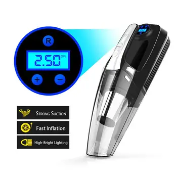 

120W 12V Digital 4 in 1 Dual Filters Air Compressor Pump Car Vacuum Cleaner Tire Inflator with LED Light Car Vacuum Cleaner
